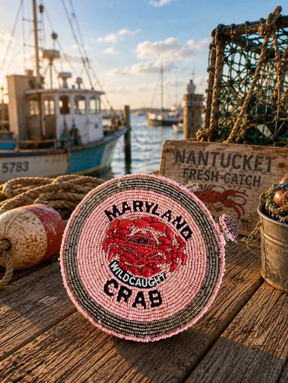 New Pink Beaded Maryland Crab Crossbody Bag Viral Rare Bag
